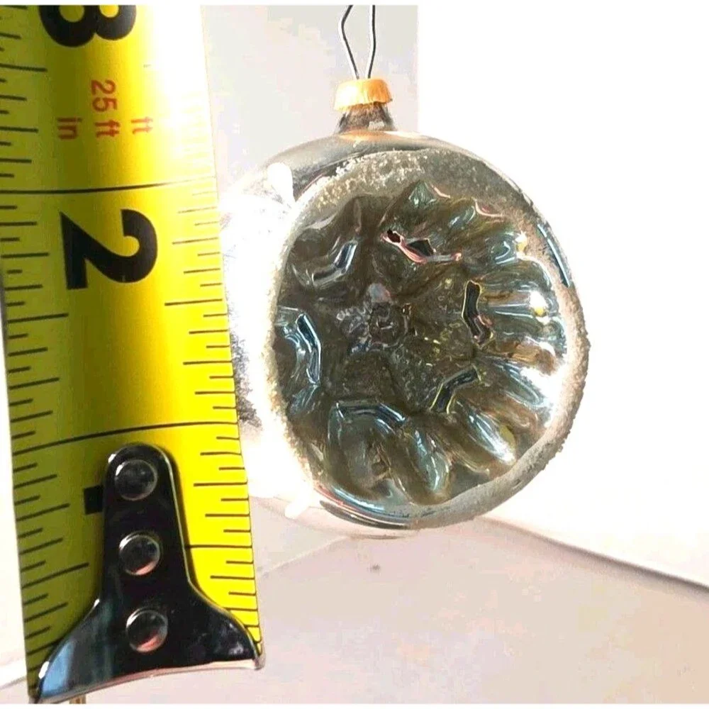 Antique 1930s Indent Mercury Glass Christmas Ornament Silver Hand Blown Ball